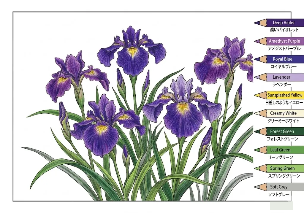 菖蒲(花菖蒲) — 完成上色範例