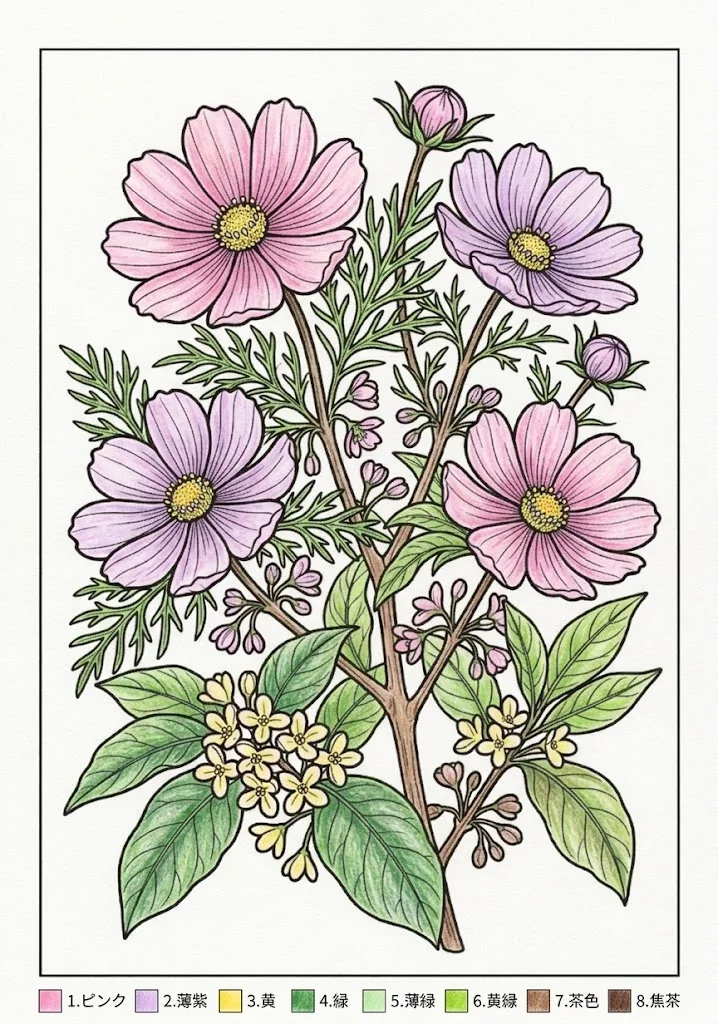 波斯菊 — 完成上色範例