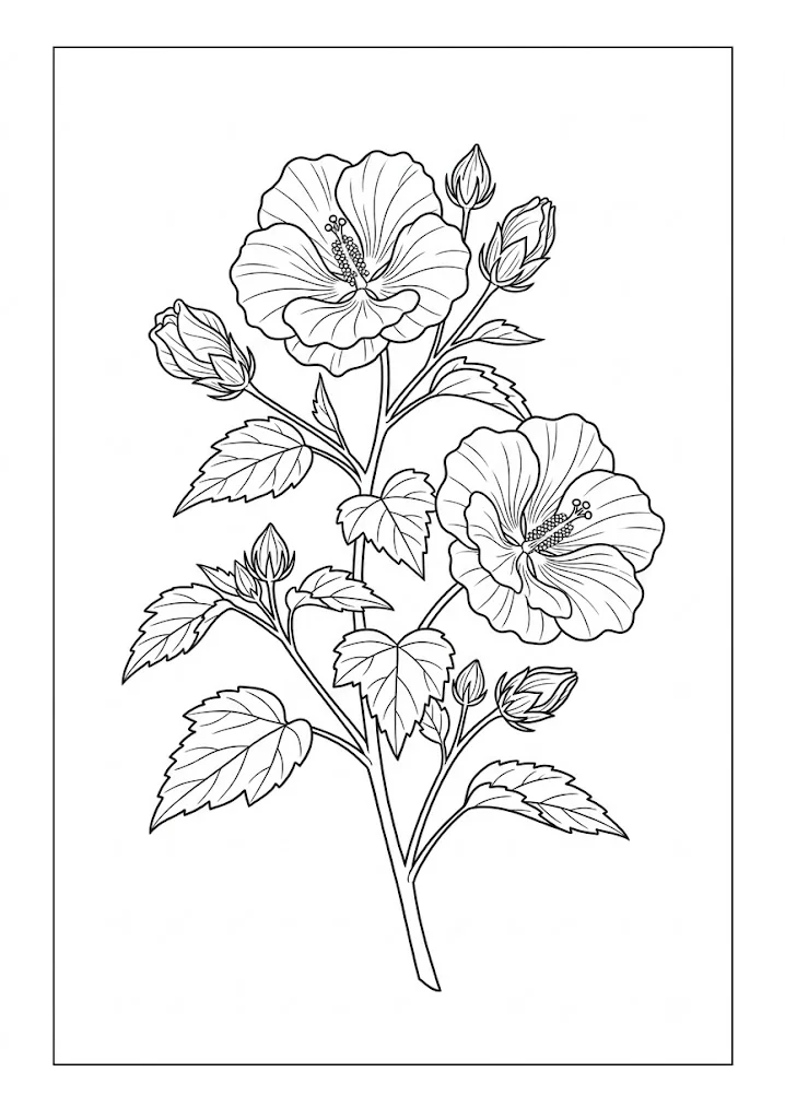 木芙蓉 — 給銀髮族的可列印著色圖