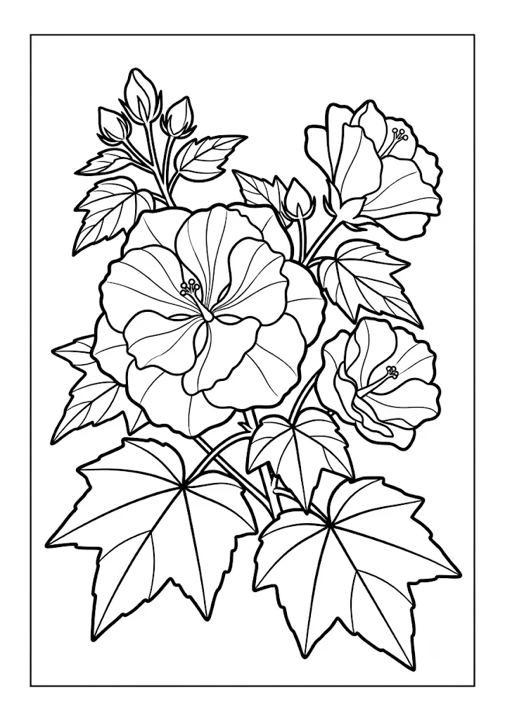 木芙蓉 — 給銀髮族的可列印著色圖