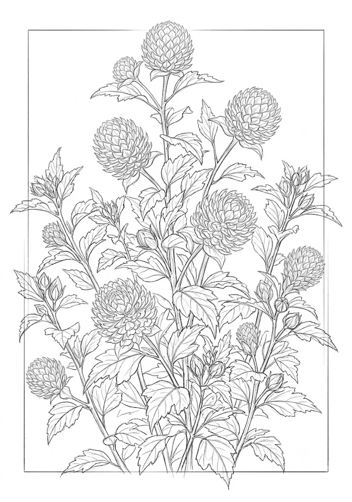 千日紅 — 給銀髮族的可列印著色圖