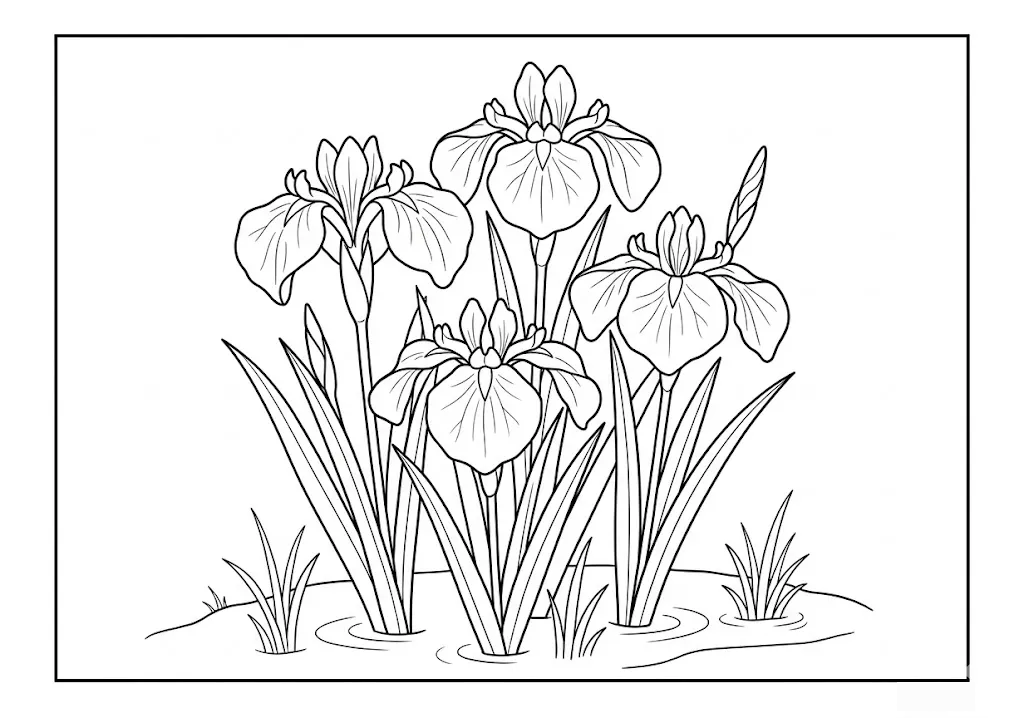 Printable 花菖蒲 — 著色圖 for seniors