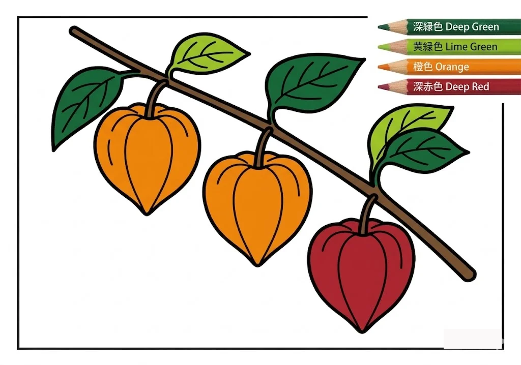 酸漿（燈籠草） — 完成上色範例