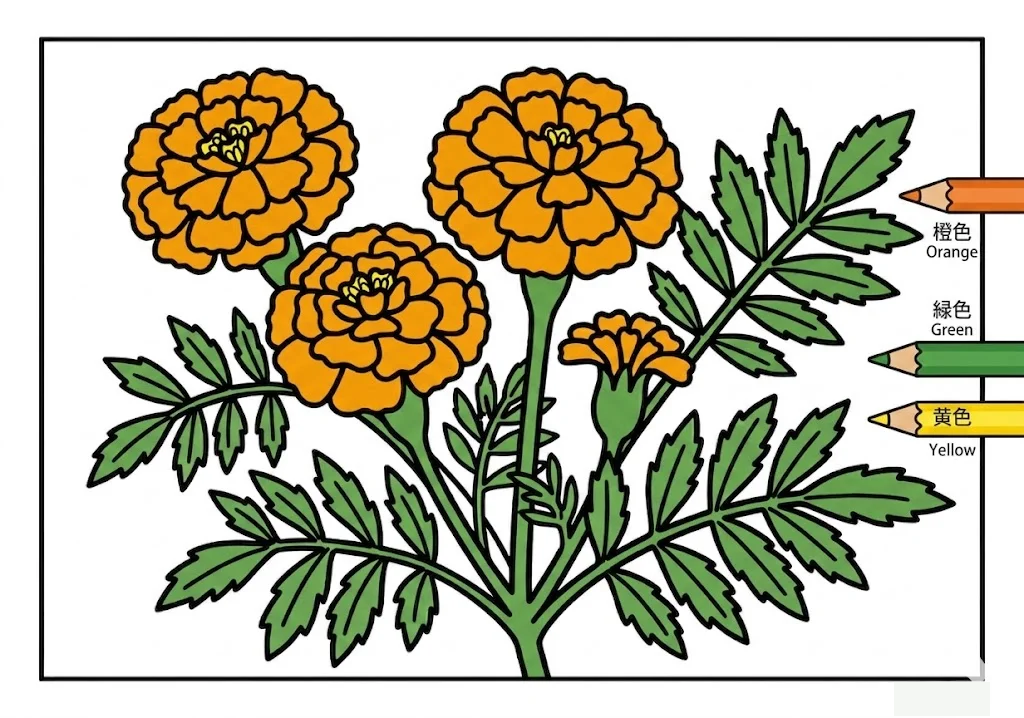 萬壽菊 — 完成上色範例