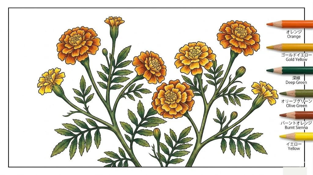 萬壽菊 — 完成上色範例