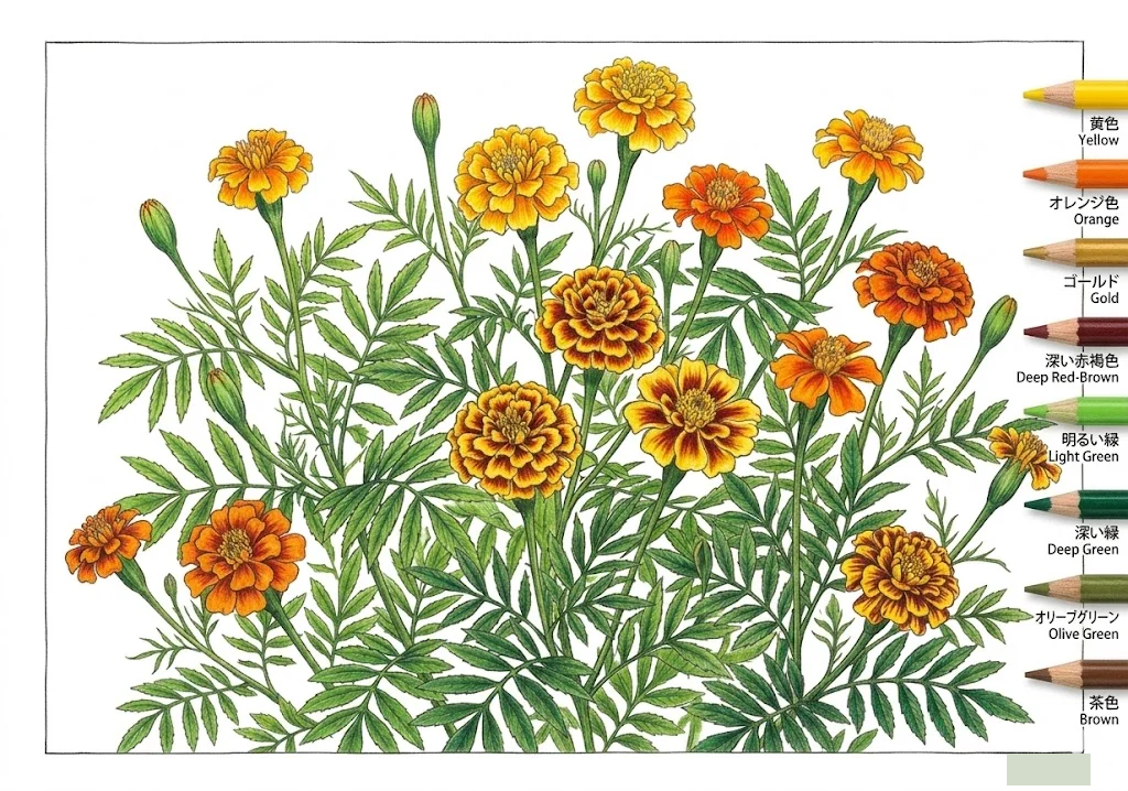 萬壽菊 — 完成上色範例