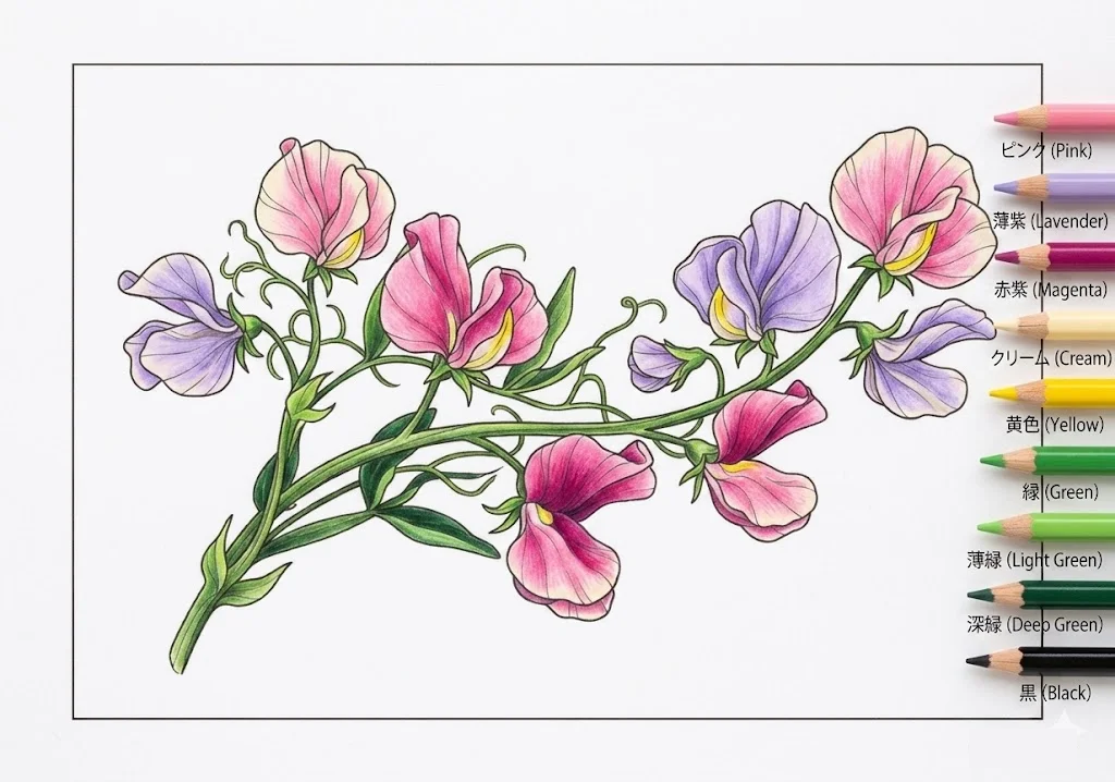 香豌豆花 — 完成上色範例