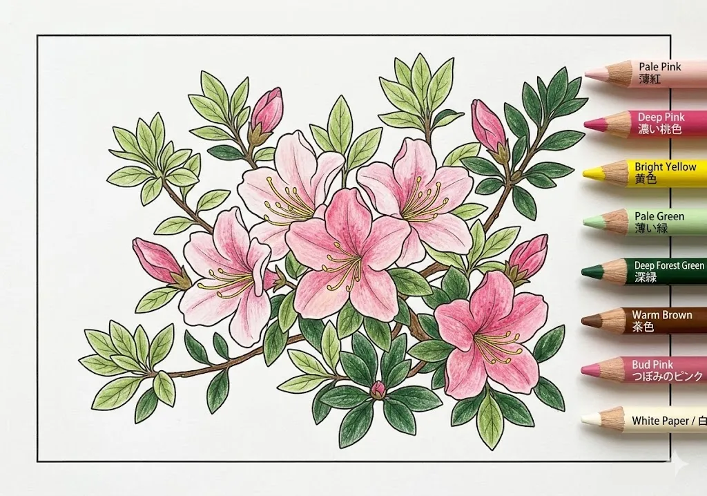 杜鵑花 — 完成上色範例