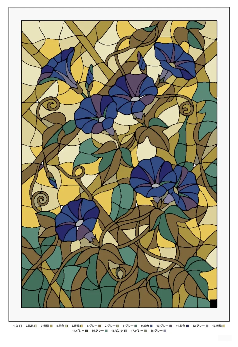 牽牛花 — 拼圖著色圖，完成上色範例