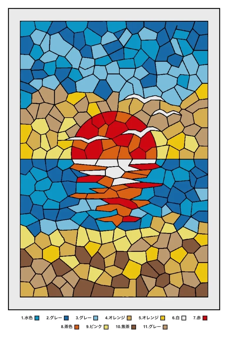 夕陽 — 拼圖著色圖，完成上色範例
