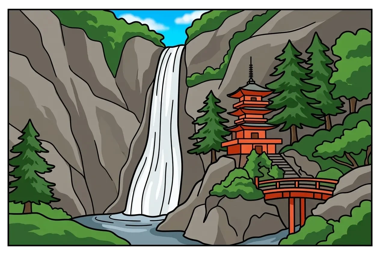 那智瀑布 — 上色範例