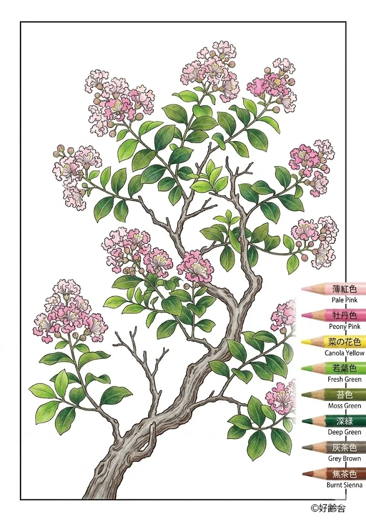 ตัวอย่างการระบายสี ระบายสี เครปไมร์เทิล (3) ฟรีสำหรับผู้สูงอายุ