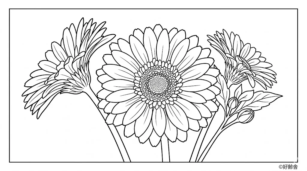 สมุดระบายสี ระบายสี เยอบีร่า (3) ฟรีสำหรับผู้สูงอายุ สำหรับผู้สูงอายุ