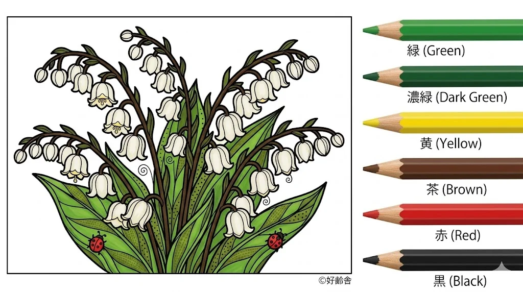 ตัวอย่างการระบายสี Lily of the valley coloring book