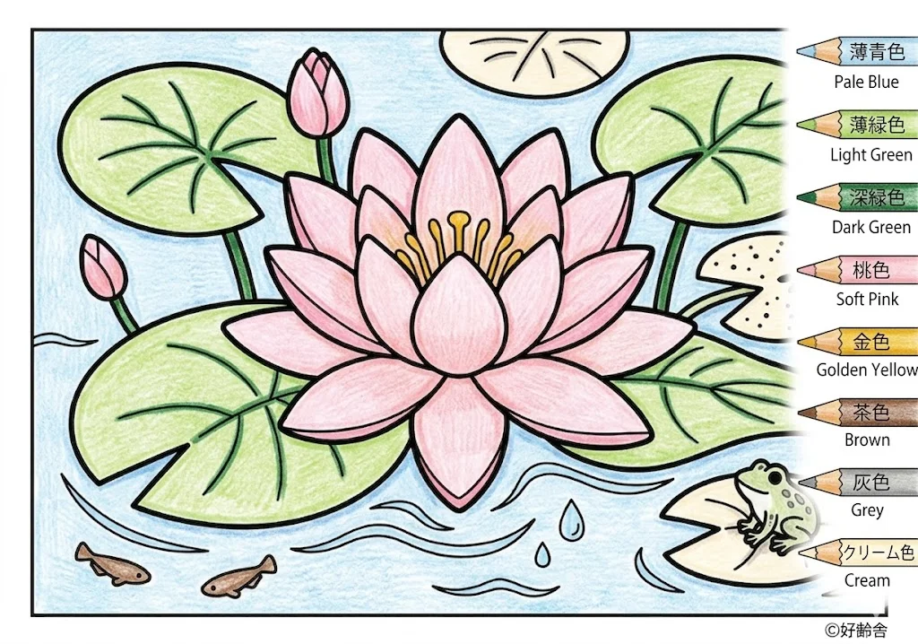 ตัวอย่างการระบายสี Water lily coloring book