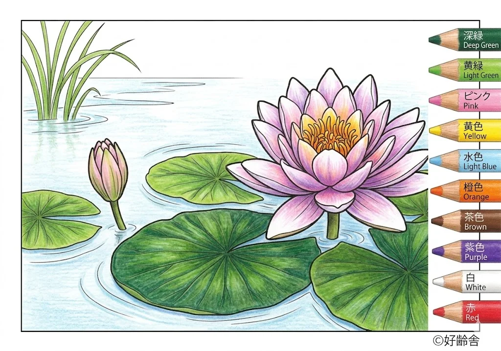 ตัวอย่างการระบายสี Water lily