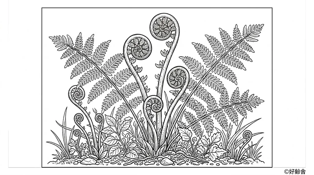 蕨菜 (4)著色圖 著色圖 - 適合高齡者使用